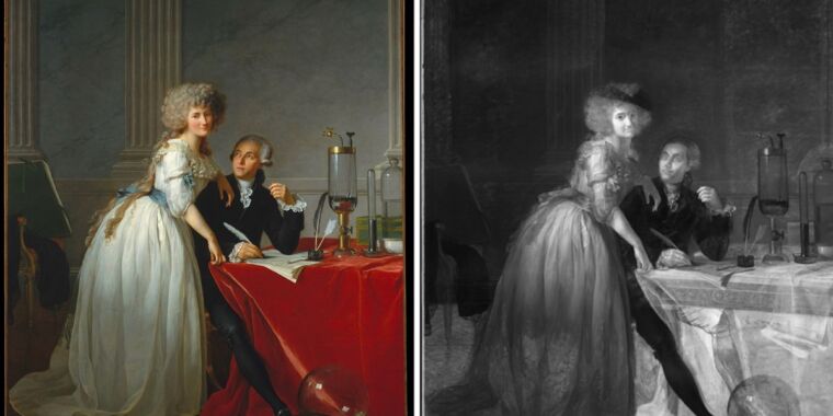 X-ray analysis reveals hidden composition under iconic portrait of the Lavoisiers